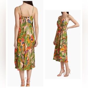 NWT FARM RIO Macaw Leaves Cut-Out Midi Dress Size L $225